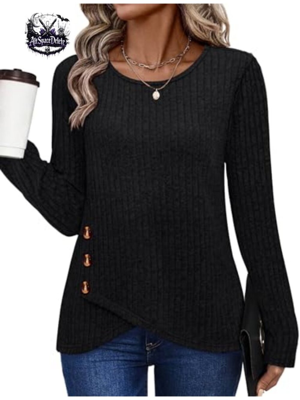 Tunic Sweater Women Long Sleeve Crew Neck Button Pullover Loose Fit